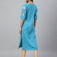 Janasya Women's Sky Blue Crepe Foil Print Casual Straight Kurta | Swadesiicart