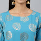 Janasya Women's Sky Blue Crepe Foil Print Casual Straight Kurta | Swadesiicart