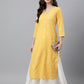 Janasya Women's Mustard Crepe Foil Print Casual Straight Kurta | Swadesiicart