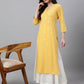 Janasya Women's Mustard Crepe Foil Print Casual Straight Kurta | Swadesiicart
