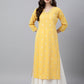 Janasya Women's Mustard Crepe Foil Print Casual Straight Kurta | Swadesiicart