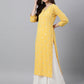 Janasya Women's Mustard Crepe Foil Print Casual Straight Kurta | Swadesiicart