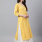 Janasya Women's Mustard Crepe Foil Print Casual Straight Kurta | Swadesiicart