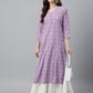 Indian Clothing Janasya Women's Lavender Crepe Foil Print Casual Straight Kurta | Swadesiicart
