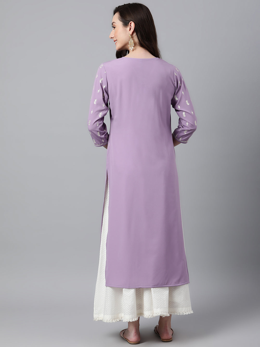 Indian Clothing Janasya Women's Lavender Crepe Foil Print Casual Straight Kurta | Swadesiicart