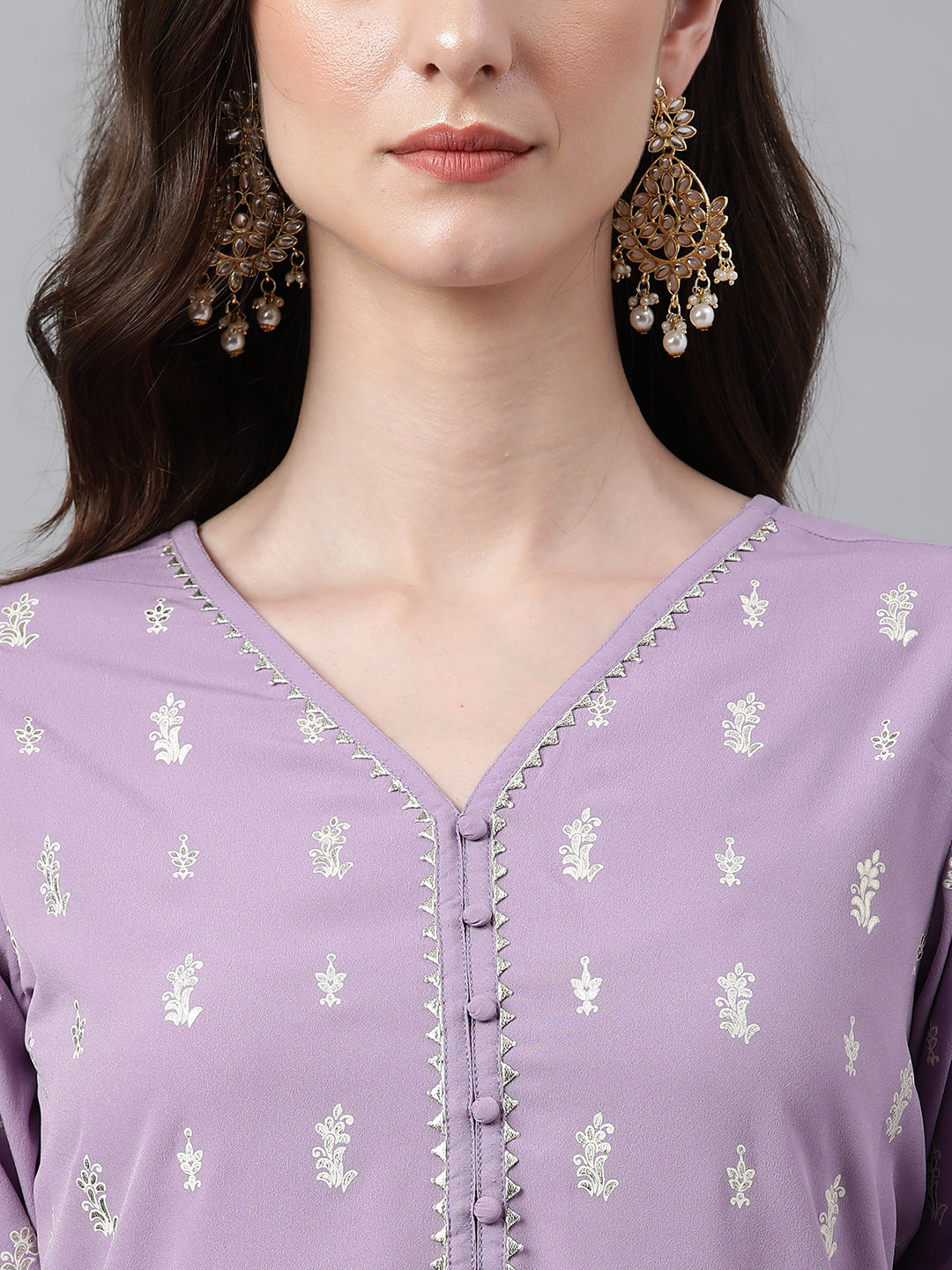 Indian Clothing Janasya Women's Lavender Crepe Foil Print Casual Straight Kurta | Swadesiicart