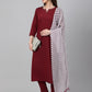 Janasya Women's Maroon Crepe Solid Straight Festival Kurta Set | Swadesiicart