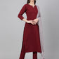 Janasya Women's Maroon Crepe Solid Straight Festival Kurta Set | Swadesiicart