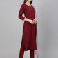 Janasya Women's Maroon Crepe Solid Straight Festival Kurta Set | Swadesiicart