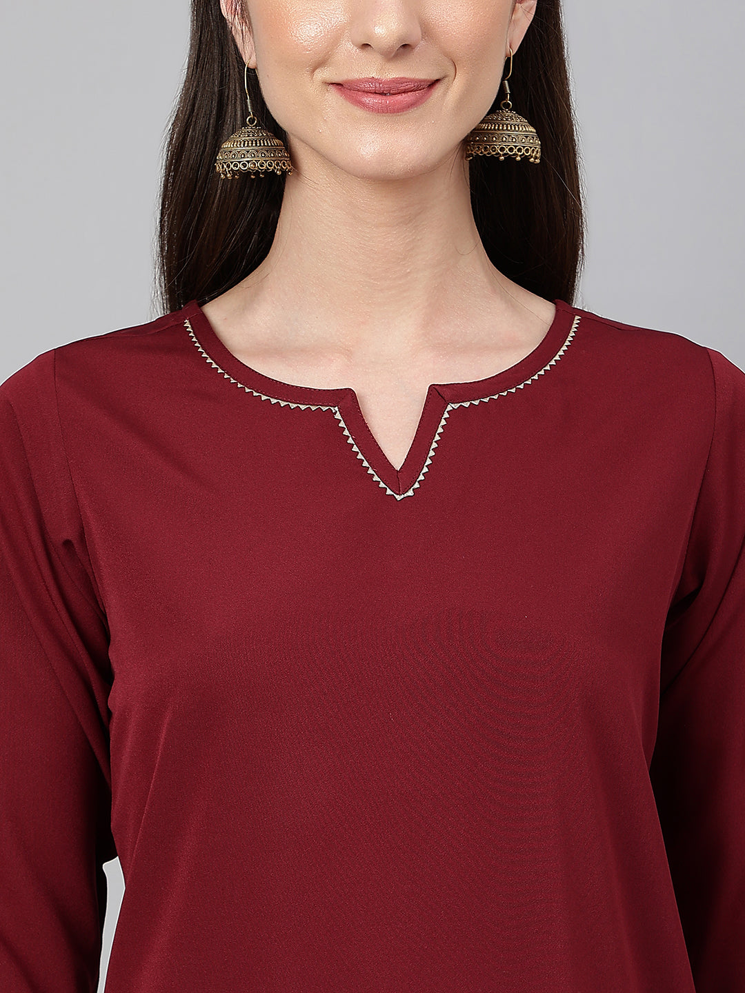 Janasya Women's Maroon Crepe Solid Straight Festival Kurta Set | Swadesiicart