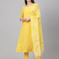 Janasya Women's Yellow Crepe Solid Straight Festival Kurta Set | Swadesiicart