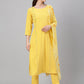 Janasya Women's Yellow Crepe Solid Straight Festival Kurta Set | Swadesiicart