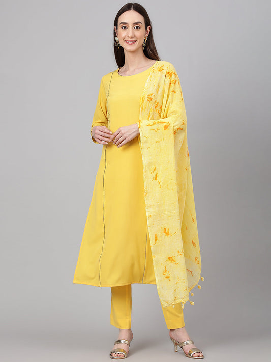 Janasya Women's Yellow Crepe Solid Straight Festival Kurta Set | Swadesiicart