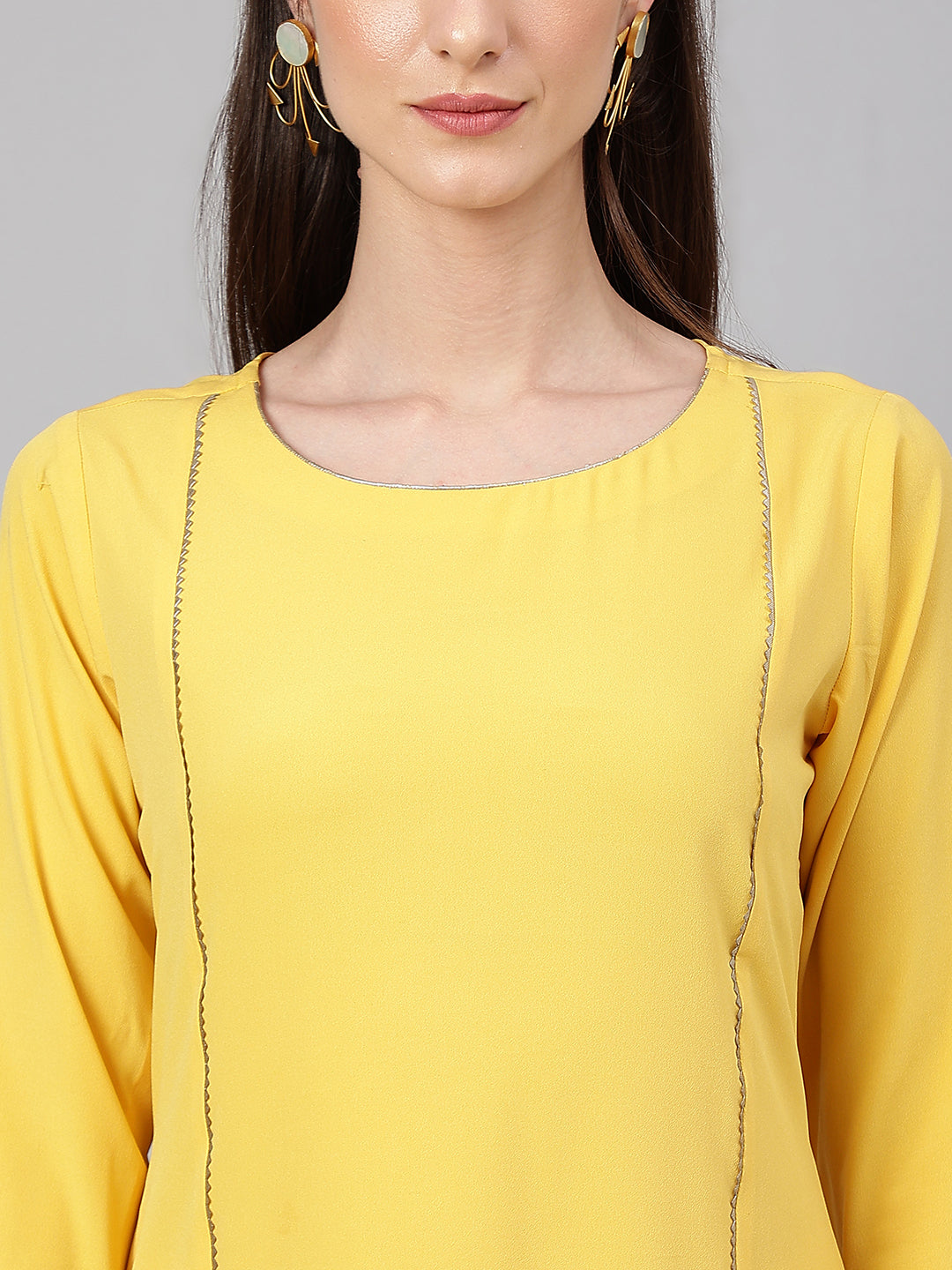 Janasya Women's Yellow Crepe Solid Straight Festival Kurta Set | Swadesiicart