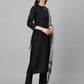 Janasya Women's Black Crepe Silk Solid Straight Festival Kurta Set | Swadesiicart