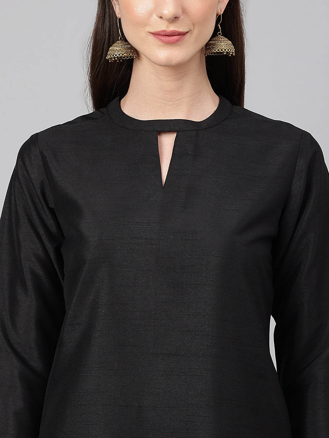 Janasya Women's Black Crepe Silk Solid Straight Festival Kurta Set | Swadesiicart