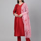 Janasya Women's Maroon Crepe Silk Solid Straight Festival Kurta Set | Swadesiicart