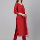 Janasya Women's Maroon Crepe Silk Solid Straight Festival Kurta Set | Swadesiicart