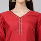 Janasya Women's Maroon Crepe Silk Solid Straight Festival Kurta Set | Swadesiicart