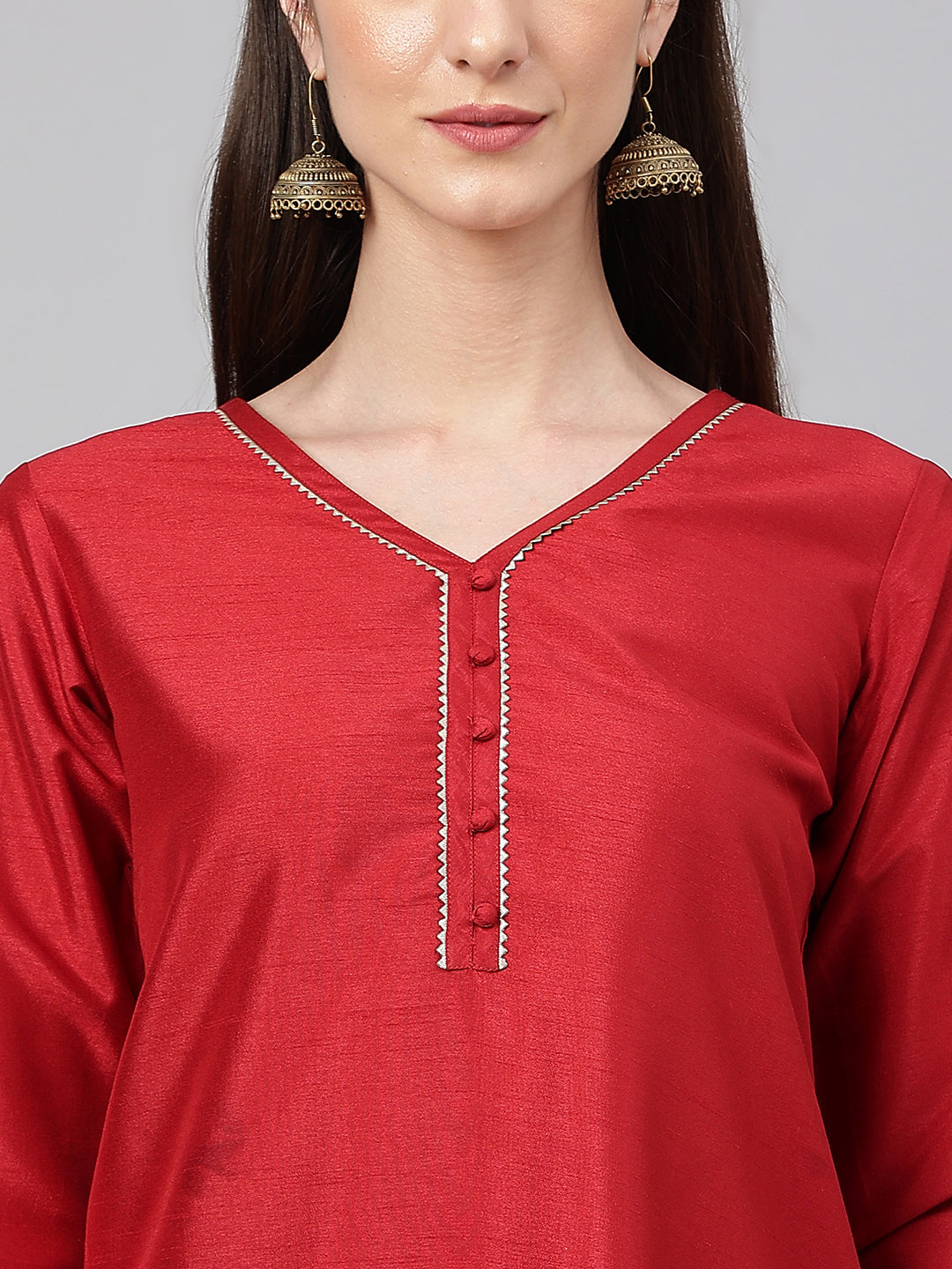 Janasya Women's Maroon Crepe Silk Solid Straight Festival Kurta Set | Swadesiicart