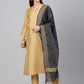Janasya Women's Gold Crepe Silk Solid Straight Festival Kurta Set | Swadesiicart