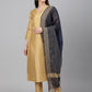 Janasya Women's Gold Crepe Silk Solid Straight Festival Kurta Set | Swadesiicart