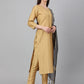 Janasya Women's Gold Crepe Silk Solid Straight Festival Kurta Set | Swadesiicart