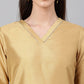 Janasya Women's Gold Crepe Silk Solid Straight Festival Kurta Set | Swadesiicart