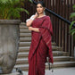 Beatitude Maroon Khadi Ghicha Stripes Saree