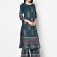 Aniyah Rayon Teal Blue Color Block Print Straight Kurta (AN-224K) - Swadesiicart