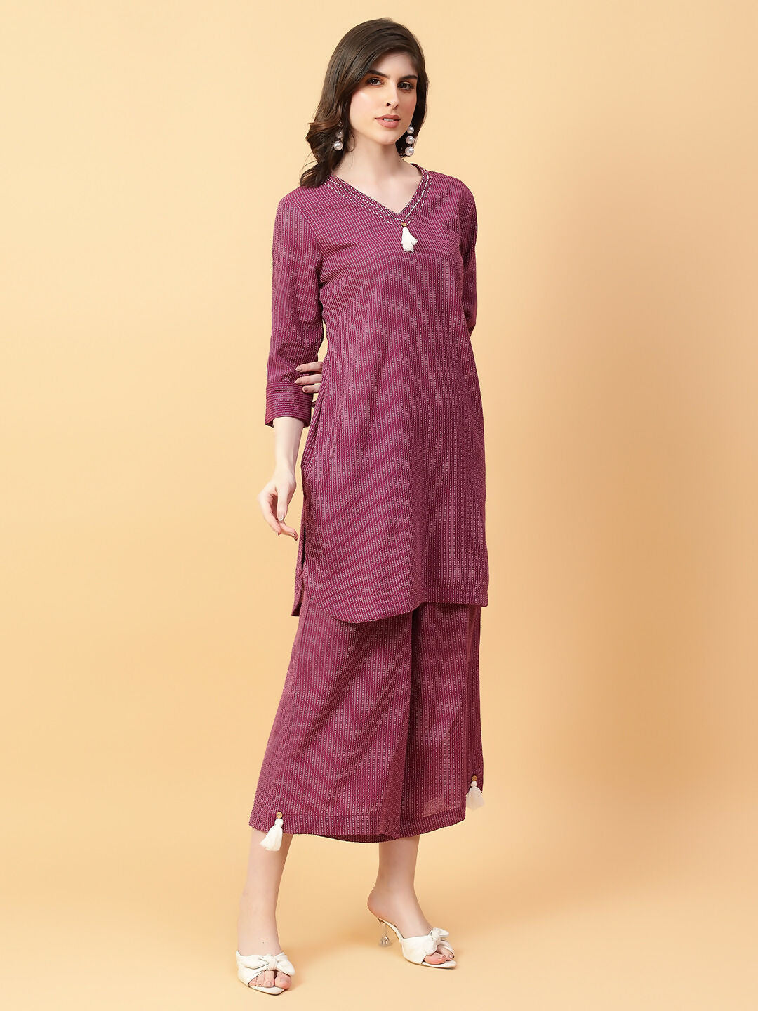 Joban Fashion Purple Cotton Khatha & Hand Work Co-ord Set - Swadesiicart