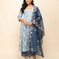 FIORRA Women's Light Blue Cotton Flared Kurta Pant with Dupatta - Swadesiicart