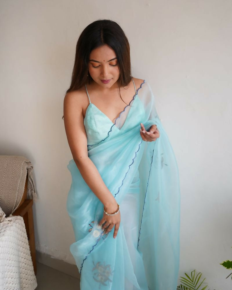 Vamsee Ena Sky Organza Saree - Swadesiicart