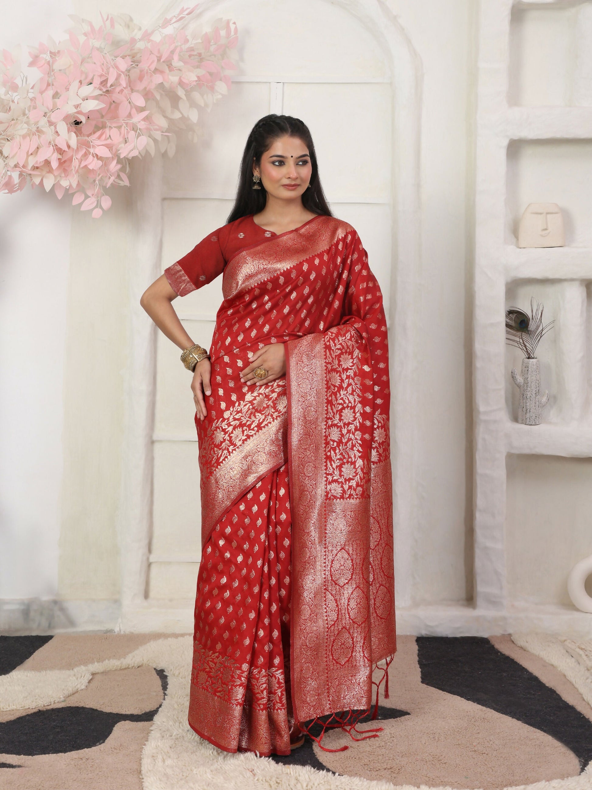 Shree Shyam Fashion Lichi Silk Red Saree