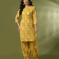 Myshka Women's Yellow Printed Cotton Round Neck Party Tunic With Trousers Co-ord set - Swadesiicart