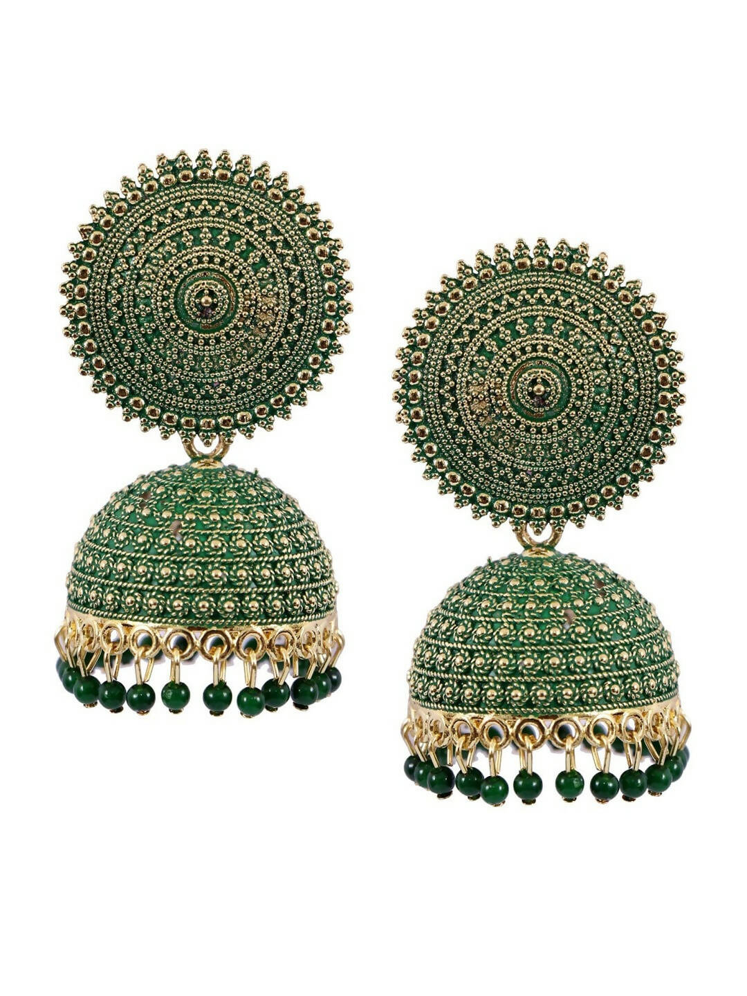 Mominos Fashion Joharkamal Gold-Polished Meenakari Jhumkas For Women & Girls (Green) - Mominos Fashion