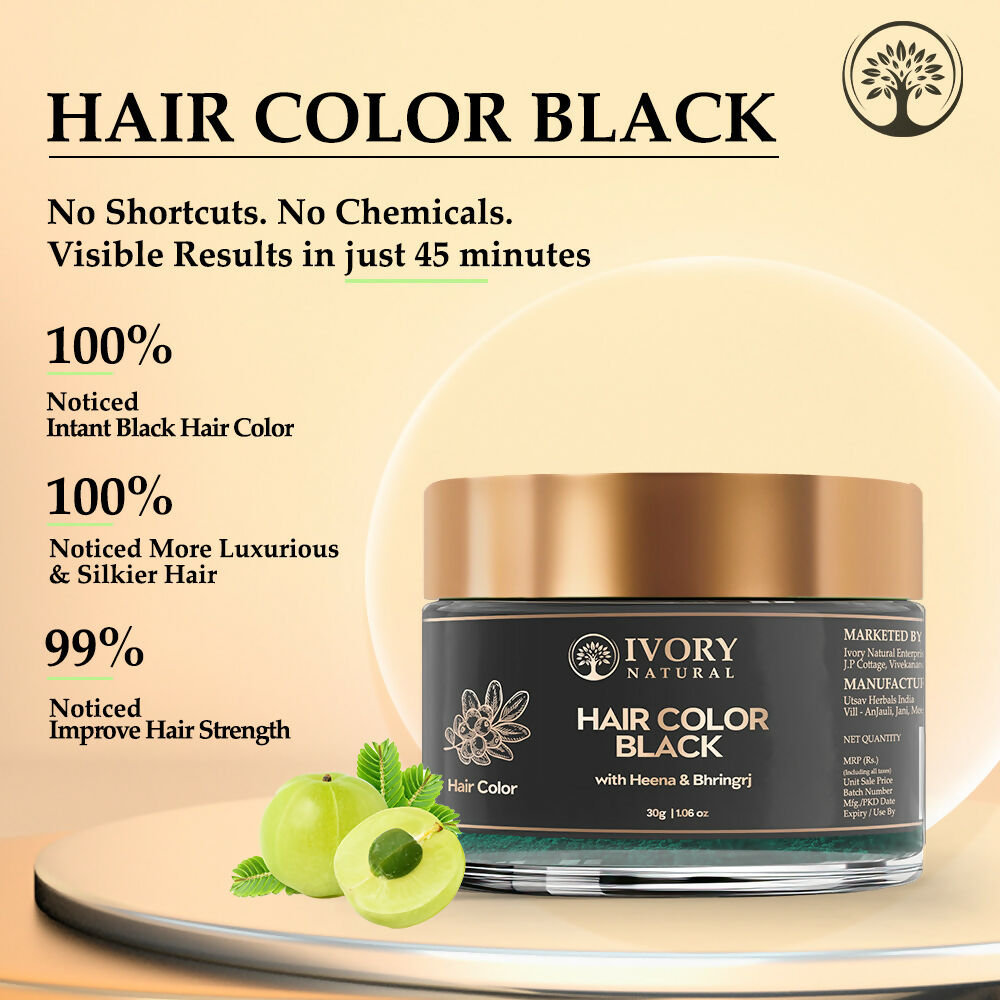 Ivory Natural Black Hair Color - Plant-Based Natural Hair Color - Both For Men Women | Swadesiicart