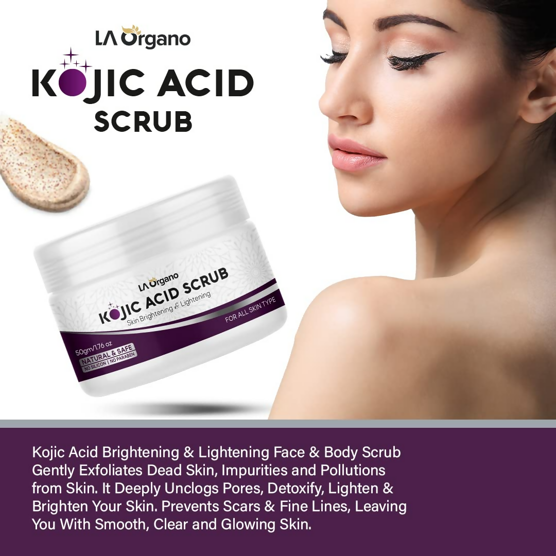 LA Organo 1% Kojic Acid Skin Lightening & Brightening Face & Body Scrub | Swadesiicart