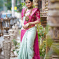DEIANA'S Beautiful Designer Golden zari Soft Lichi Silk Saree - Pista - Swadesiicart
