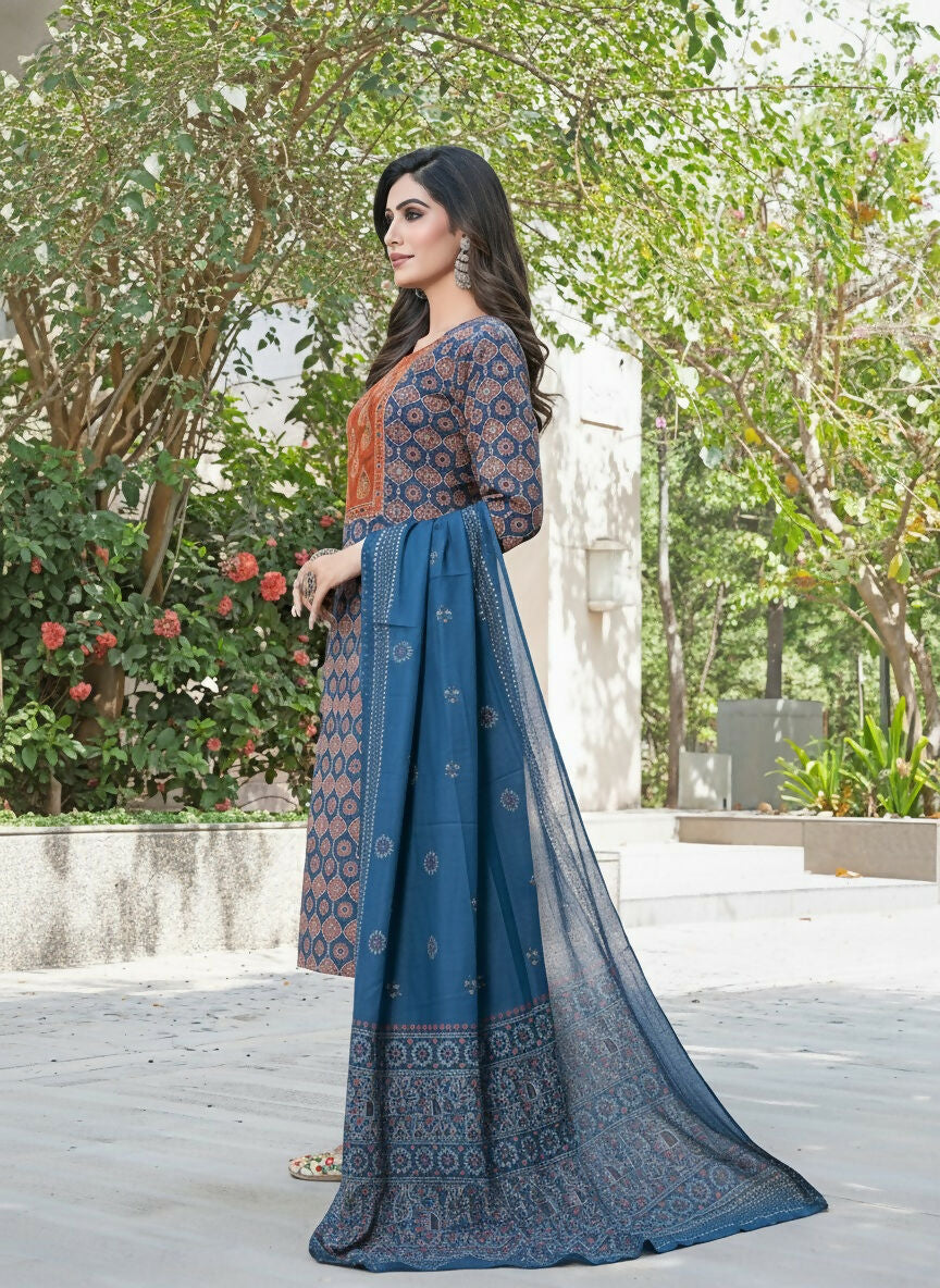 BulBul Aaliya Classic Cotton Navy Kurta Set with Dupatta - Swadesiicart