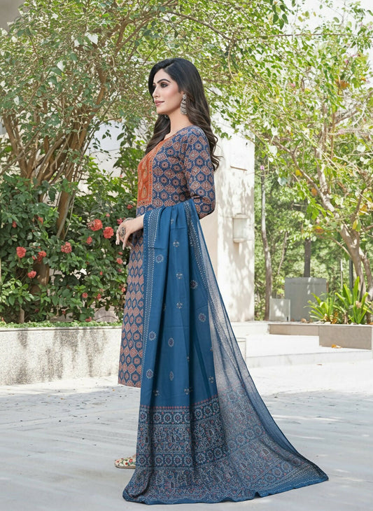 BulBul Aaliya Classic Cotton Navy Kurta Set with Dupatta - Swadesiicart