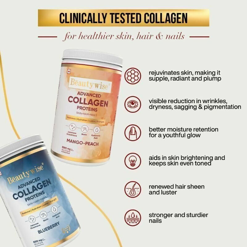 Beautywise Advanced Marine Collagen Anti-Aging Powder - Glutathione, HA & Biotin - Mango-Peach | Swadesiicart