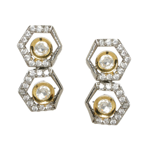 Duet Silver and Gold Earrings (Silver) - Ruby Raang - Swadesiicart