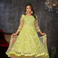 Jyoti Fashion Women's Pista Net Embroidered Anarkali Kurta Pant Set With Dupatta | Swadesiicart