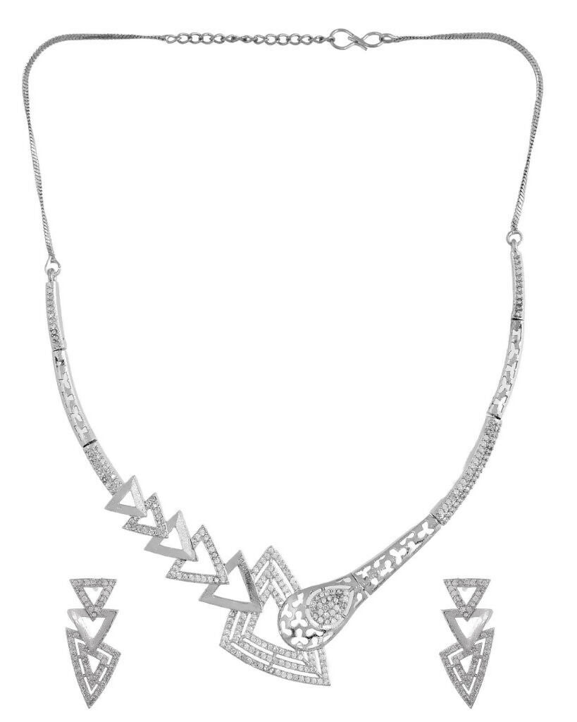 VOJ Silver Plated AD Studded Designer Handcrafted Jewellery Set - Swadesiicart