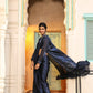 Navy Blue Tom Silk Plain Ready To Wear Saree With Stitched Blouse - Satiksha | Swadesiicart