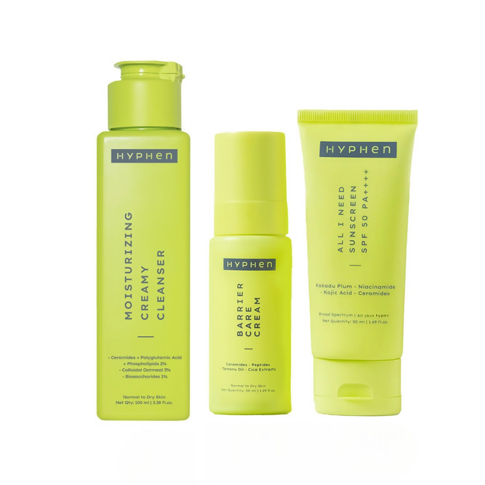 Hyphen By Kriti Sanon CMS (Cleanser, Moisturizer, Sunscreen) Normal to Dry Skin Combo | Swadesiicart