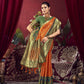 Vishnu Weaves Women's Orange Paithani Silk Saree with Blouse - Swadesiicart