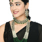 Mominos Fashion Johar Kamal Gold-Polished Rani Haar with Green and Off white Pearls Jewellery Set - Swadesiicart