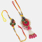 NVR Women & Men Set of 2 Multicolor Thread Work & Beaded Bhaiya Bhabhi Rakhi With Roli Chawal | Swadesiicart
